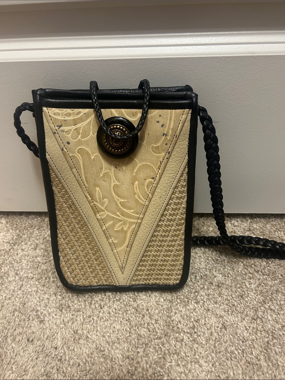 Classic Beige & Black Crossbody Phone Bag